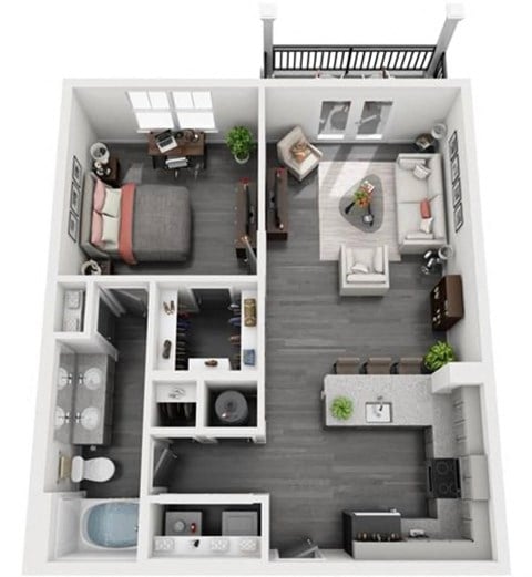 Floor plan for 1 bed, 1 bath, 780 sqft